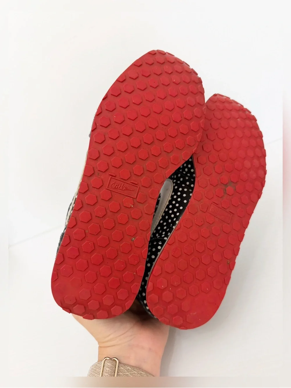 Nike Genicco Women's Black Polka Dot Sneakers with White Swoosh  - 7.5